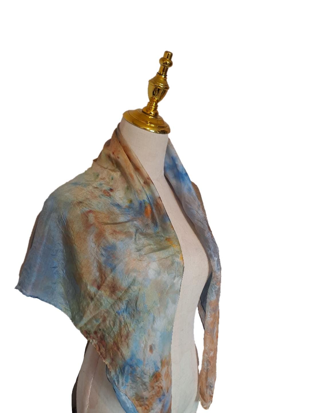 Handmade Ice-Dyed Silk Scarf – One-of-a-Kind Wearable Art | ice dyed water coloured effect Design