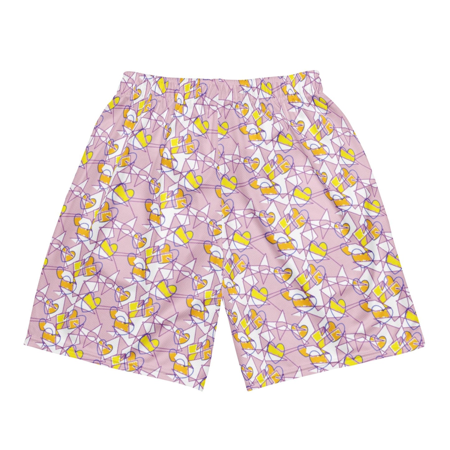 Women Mesh Shorts- Cute & Comfy Summer Shorts with Yellow and Pink Abstract Pattern