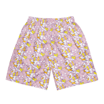 Women Mesh Shorts- Cute & Comfy Summer Shorts with Yellow and Pink Abstract Pattern