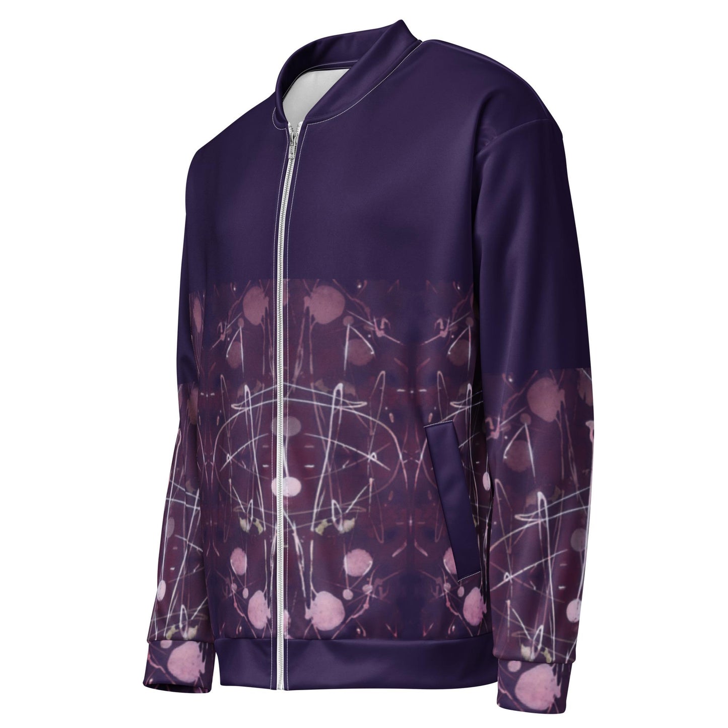 Purple Gradient Bomber Jacket: Batik Style Graphic Design