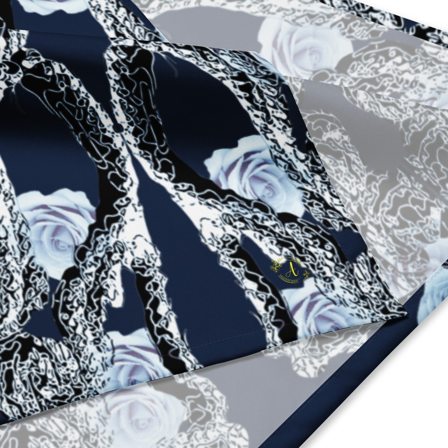Abstract Floral Bandana: Navy Rose Hair Scarf, Pocket Square