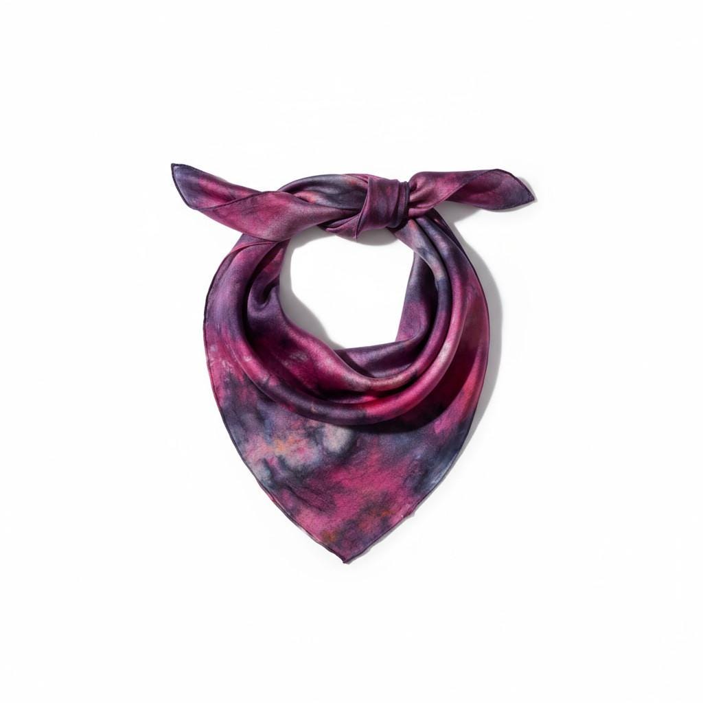 Ice-Dyed Red and Black Silk Scarf - Lightweight Neckerchief