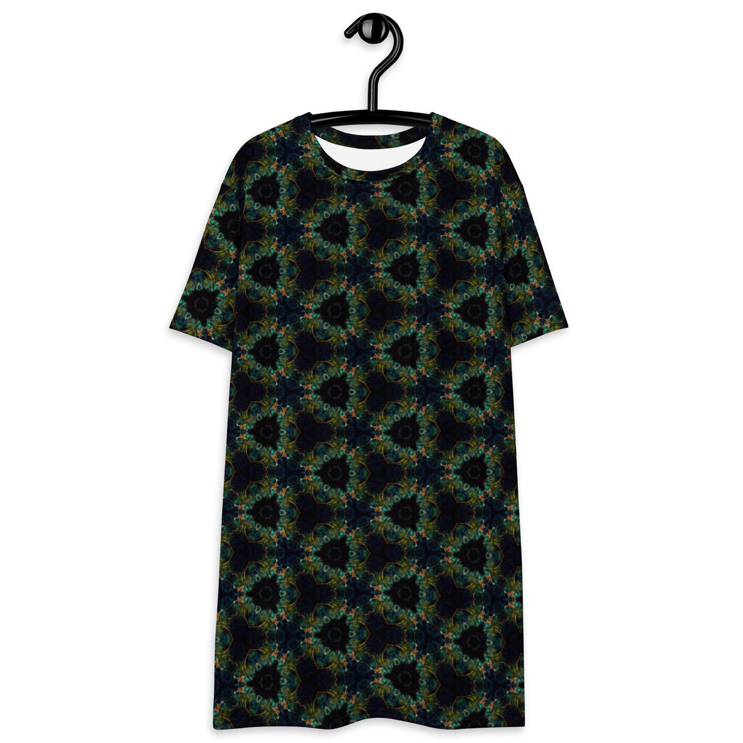 Geometric T-Shirt Dress: Midnight Bloom Oversized Spandex Blend