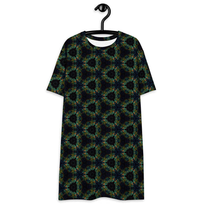 Geometric T-Shirt Dress: Midnight Bloom Oversized Spandex Blend