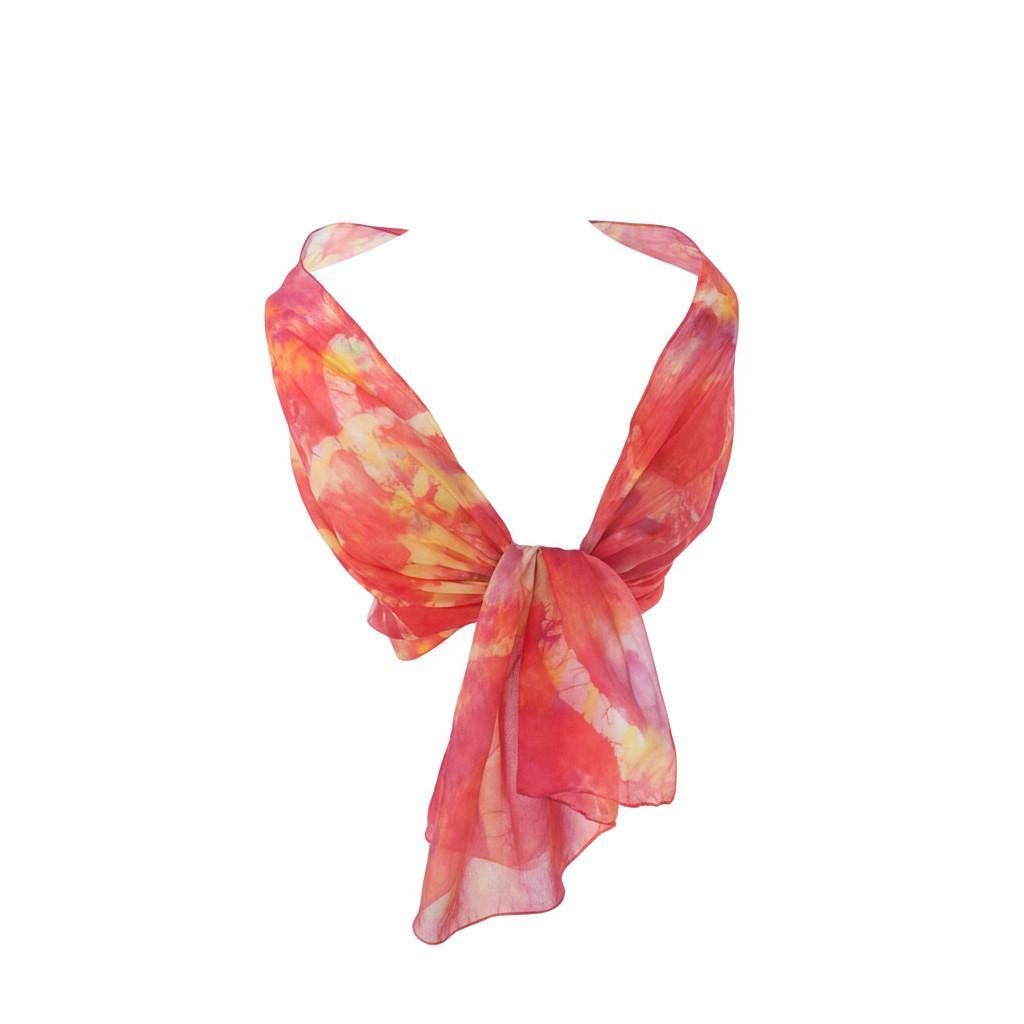 Orange Swirl Silk Scarf: Hand-Dyed Batik Boho Wrap