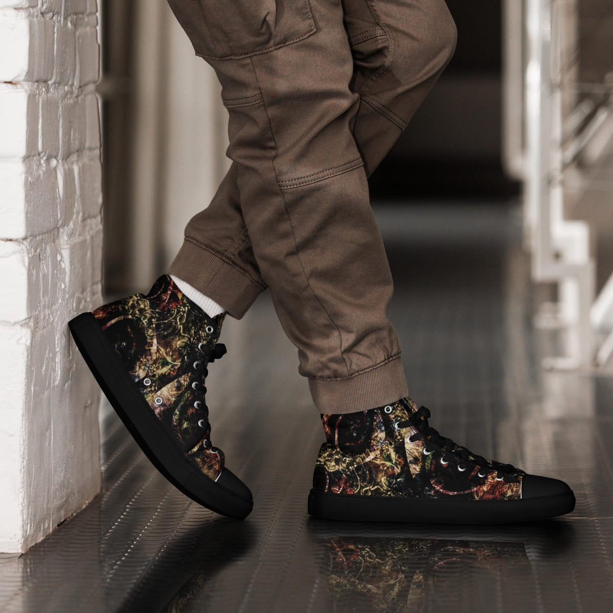 Men's Floral Canvas High Top Trainers: Avant-Garde Sneakers