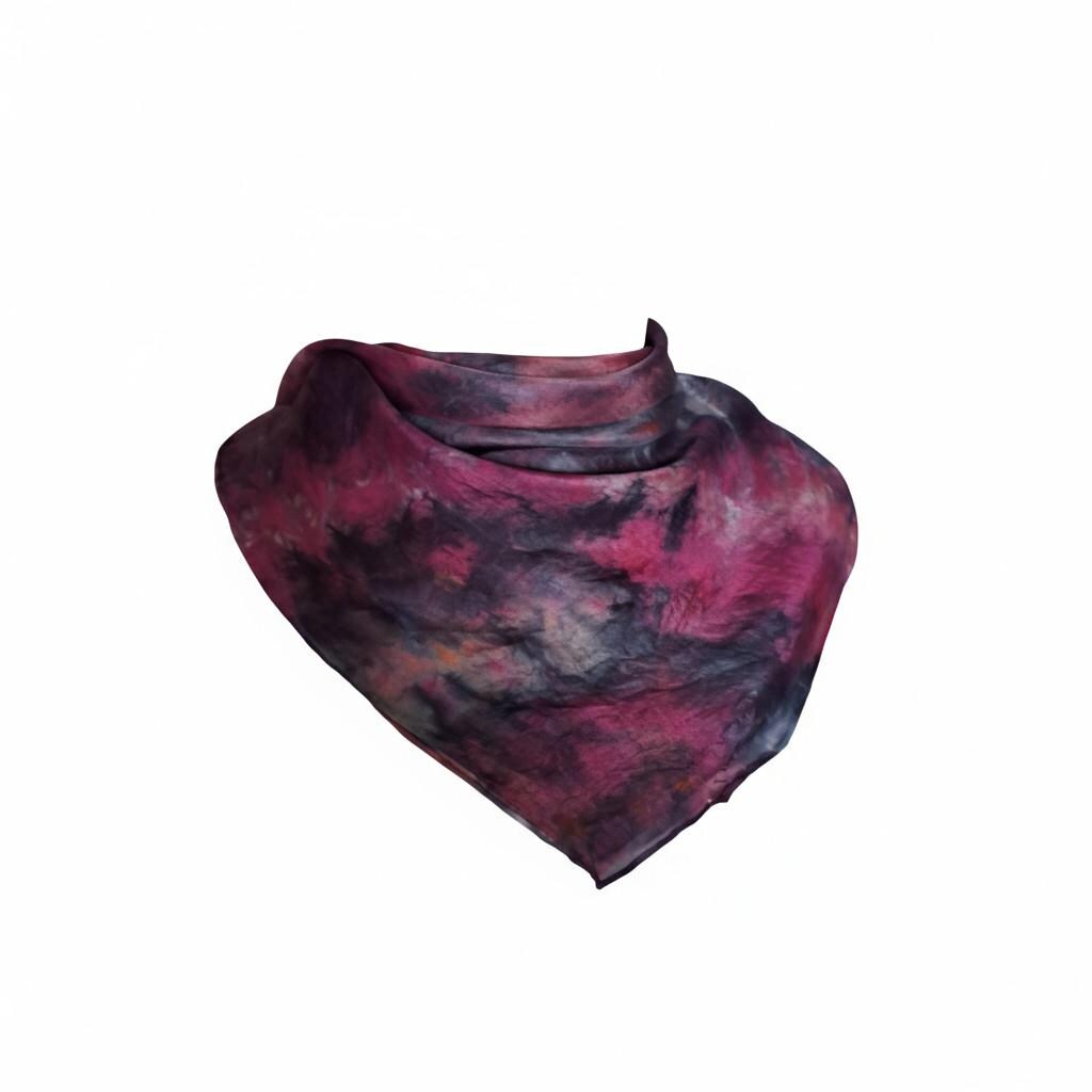 Ice-Dyed Red and Black Silk Scarf - Lightweight Neckerchief