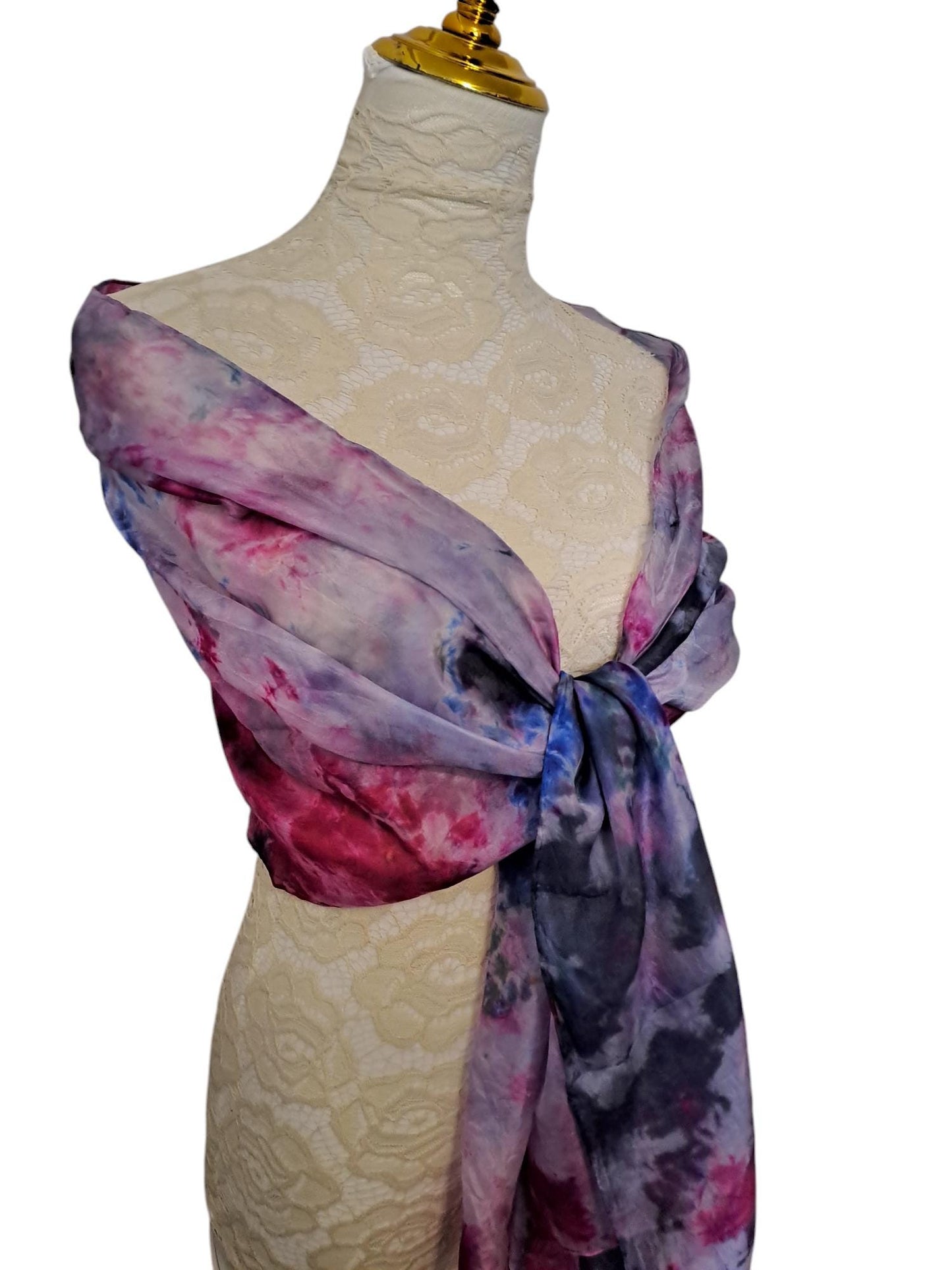 Handmade Blue & Pink Tie-Dyed Silk Scarf: Artisan Fashion