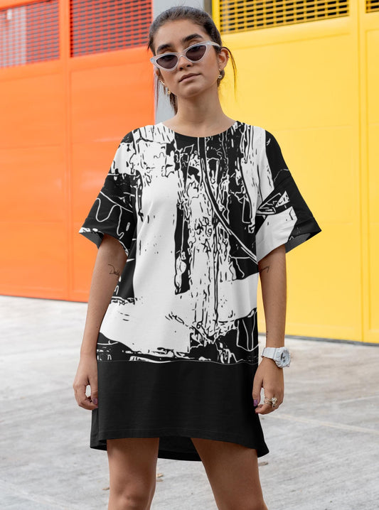 Abstract Print T-Shirt Dress: Eco-Friendly Recycled Polyester