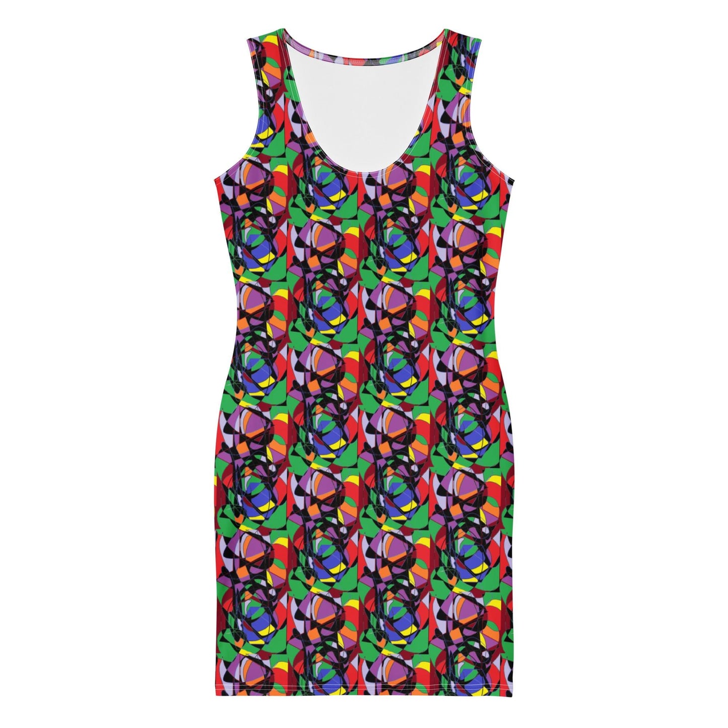 Bodycon dress-Colourful Abstract Pattern Sleeveless Mini Dress - Chic Summer Style