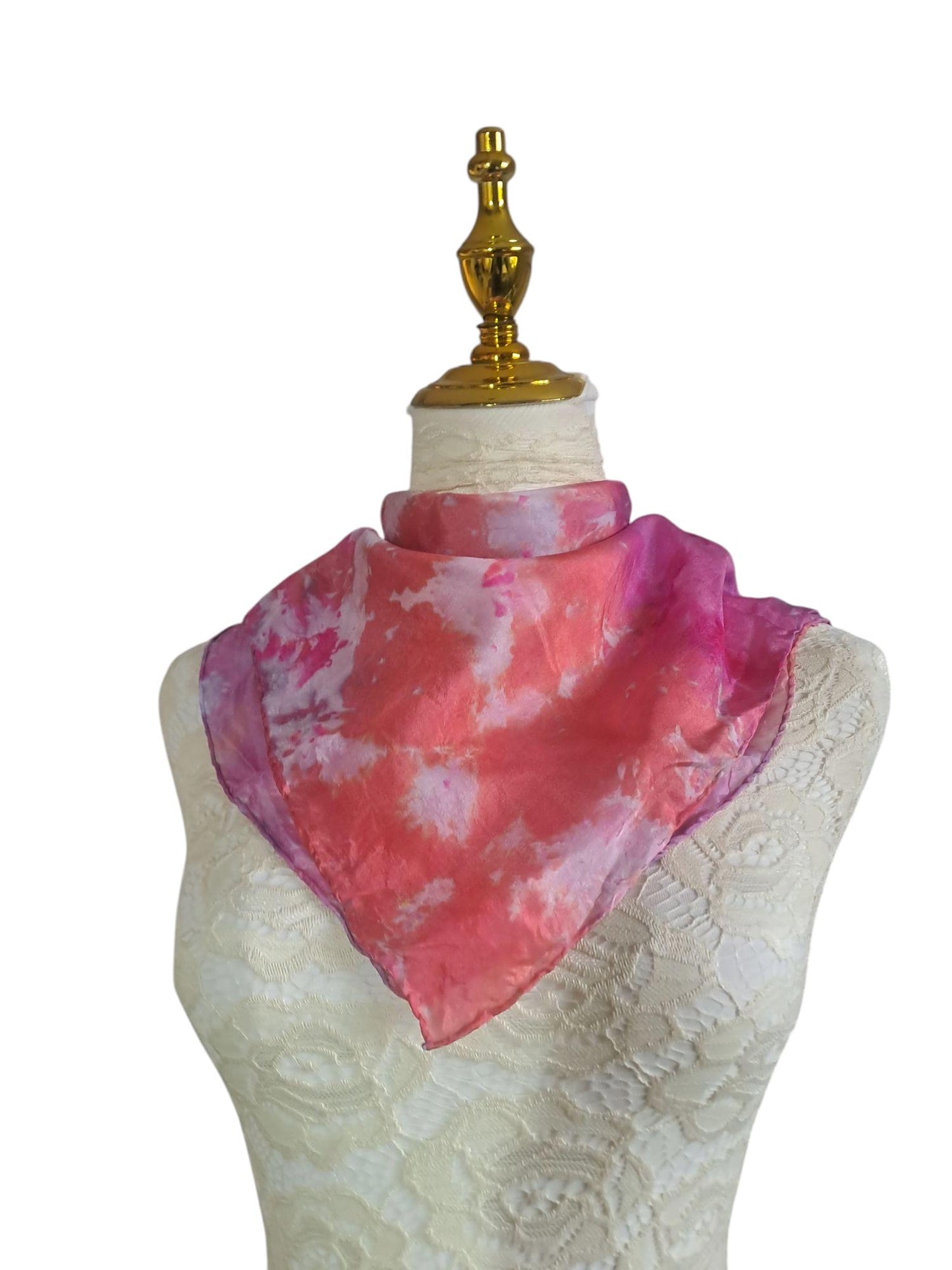 Pink Silk Scarf: Golden Yellow Watercolor Design, Elegant Soft Accessory