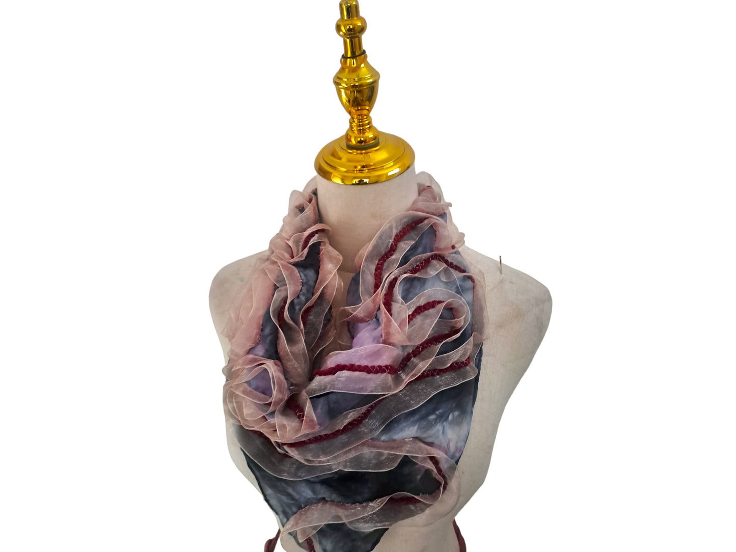 Pink Silk Scarf with Golden Organza Ribbon: Elegant Neck Scarf