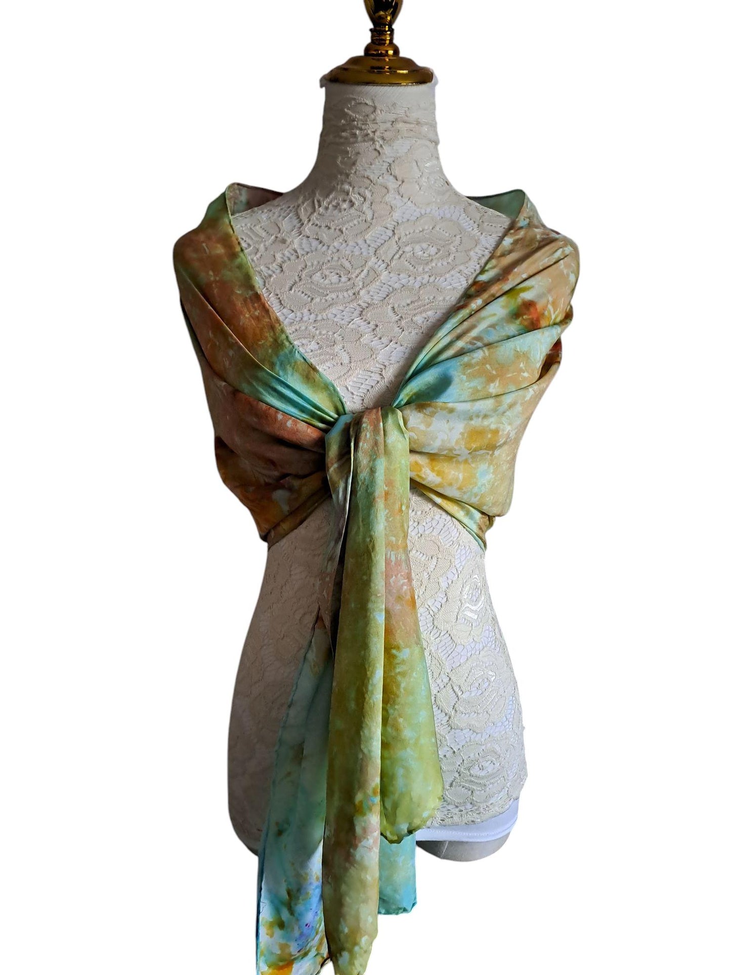 Watercolor Silk Shawl: Golden Yellow Habotai, Rustic Bronze Icedye