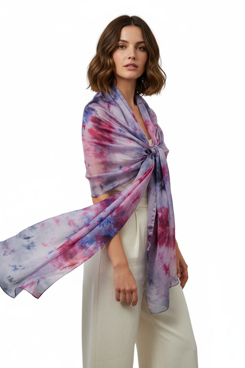 Handmade Blue & Pink Tie-Dyed Silk Scarf: Artisan Fashion