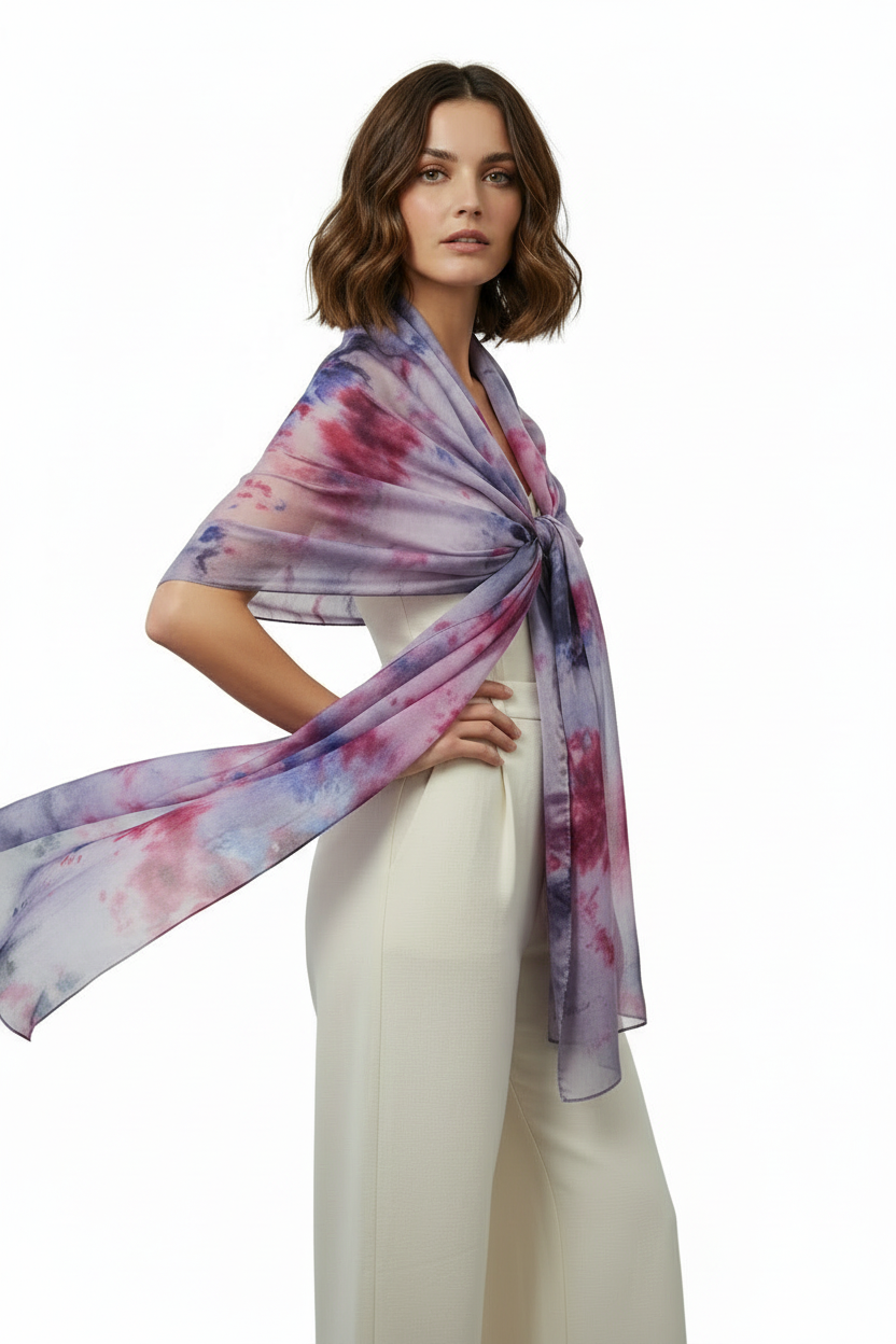 Handmade Blue & Pink Tie-Dyed Silk Scarf: Artisan Fashion