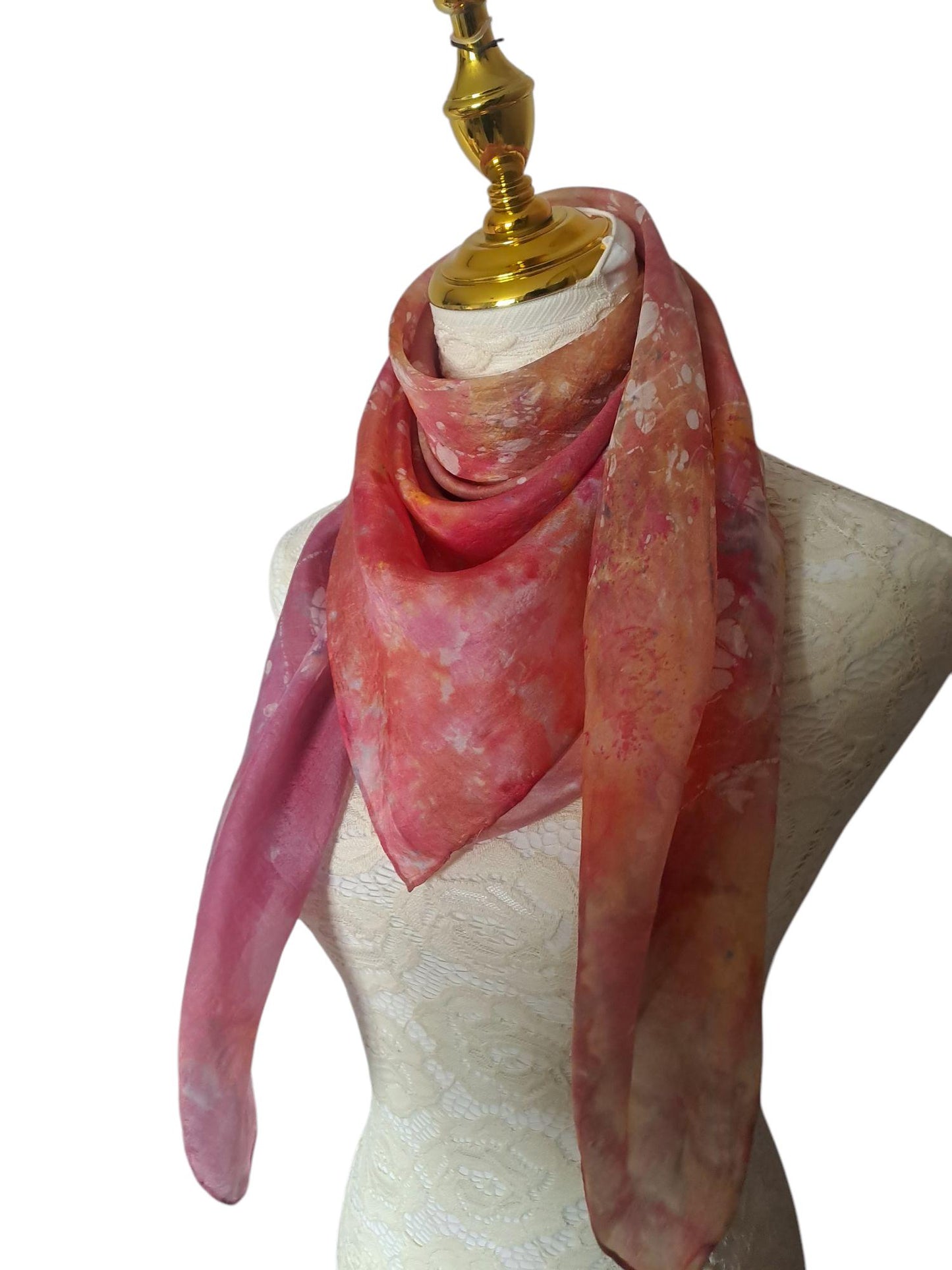 Handcrafted Batik Silk Scarf: Pink Blossoms, Light Purple Accessory