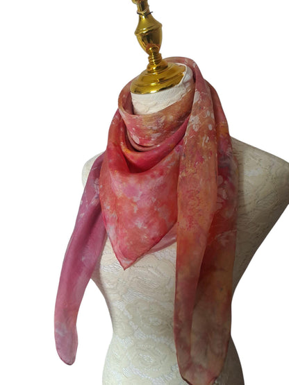 Handcrafted Batik Silk Scarf: Pink Blossoms, Light Purple Accessory