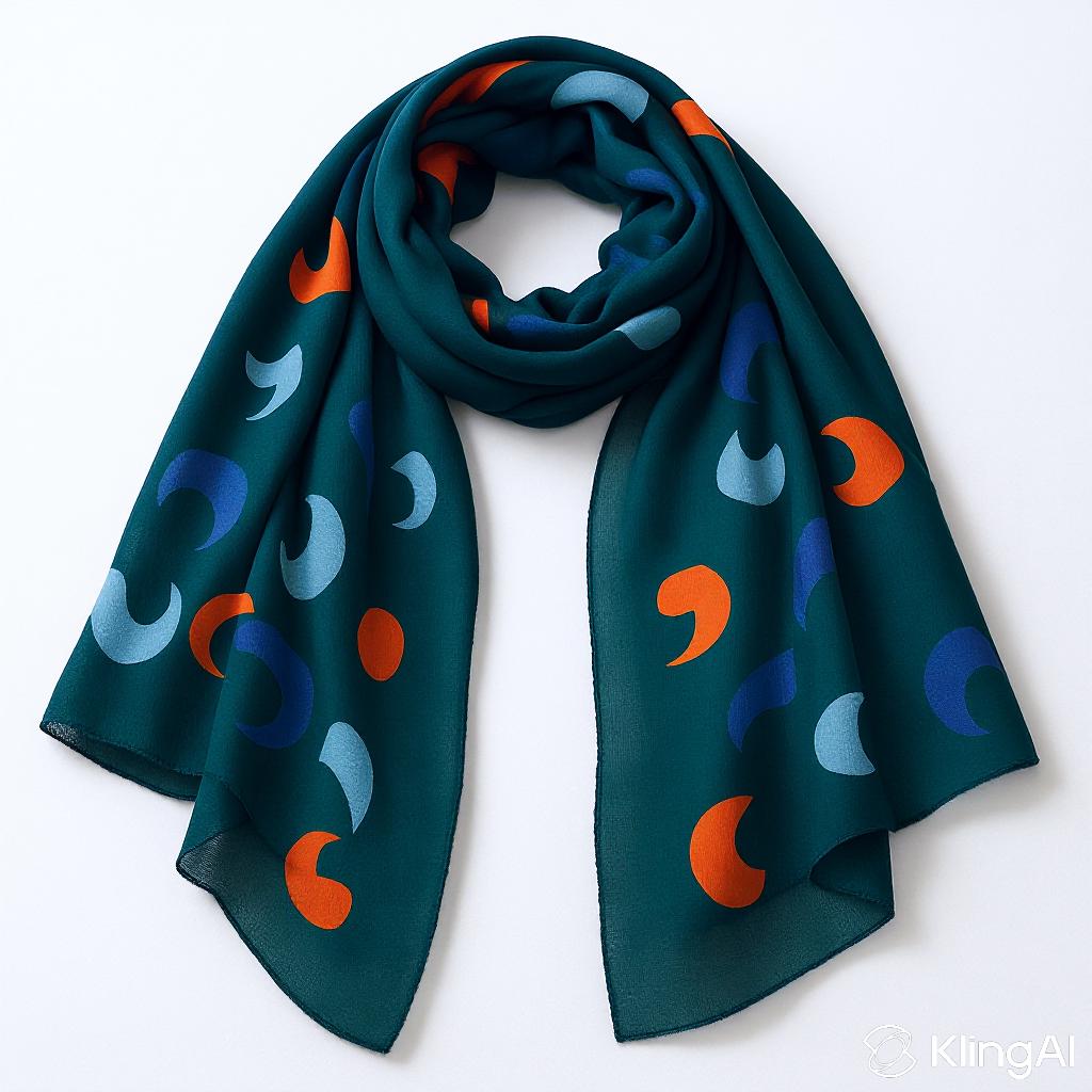 Teal Moon Phase Scarf – Soft Wool Blend Shawl with Abstract Crescent Pattern | Elegant Winter Wrap for Women | Cozy Gift Idea