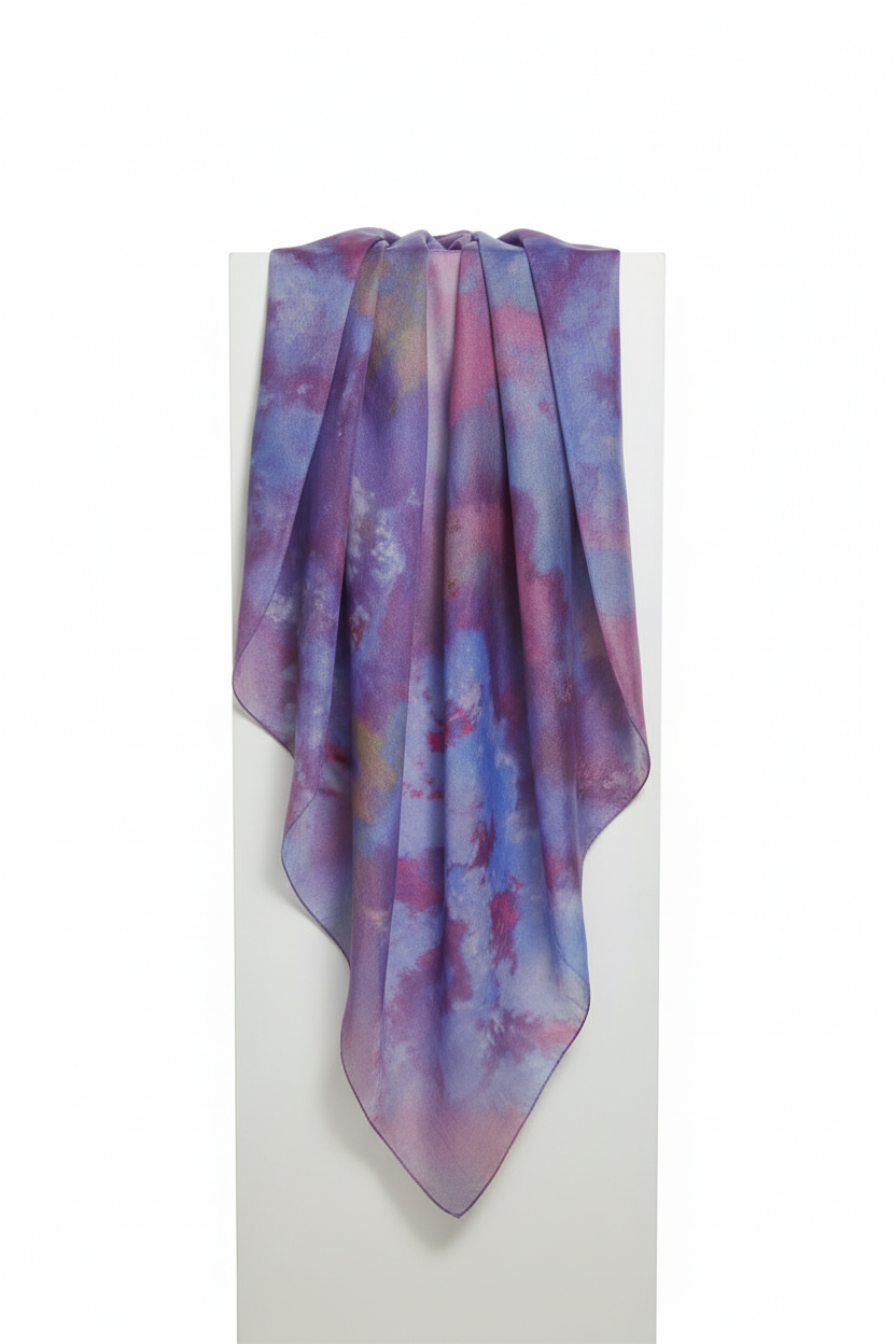 Icedye Silk Scarf: Purple & Blue Square Shawl