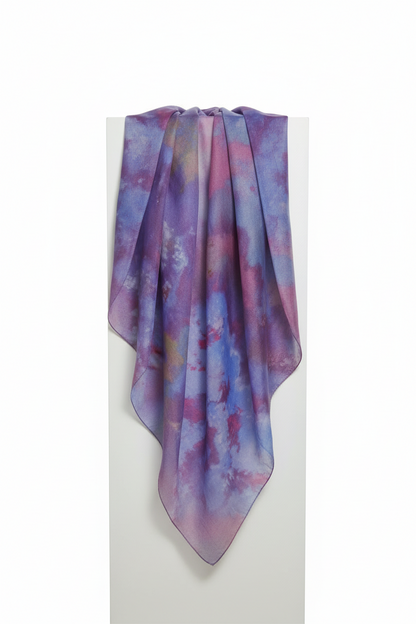 Icedye Silk Scarf: Purple & Blue Square Shawl
