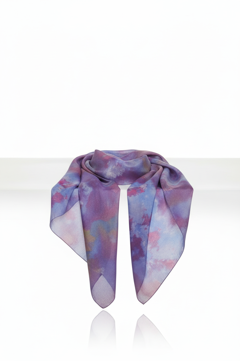 Icedye Silk Scarf: Purple & Blue Square Shawl