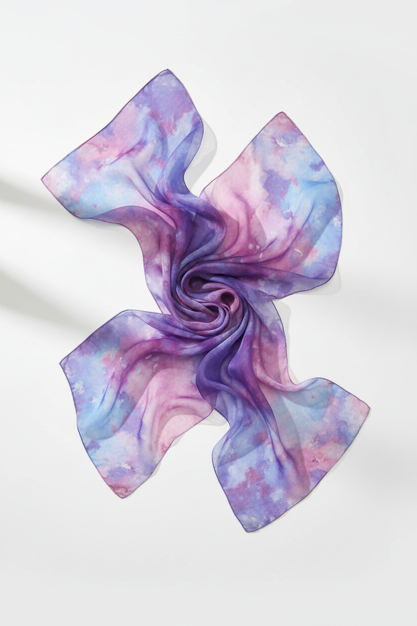 Icedye Silk Scarf: Purple & Blue Square Shawl