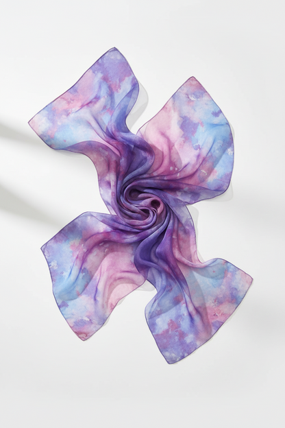 Icedye Silk Scarf: Purple & Blue Square Shawl