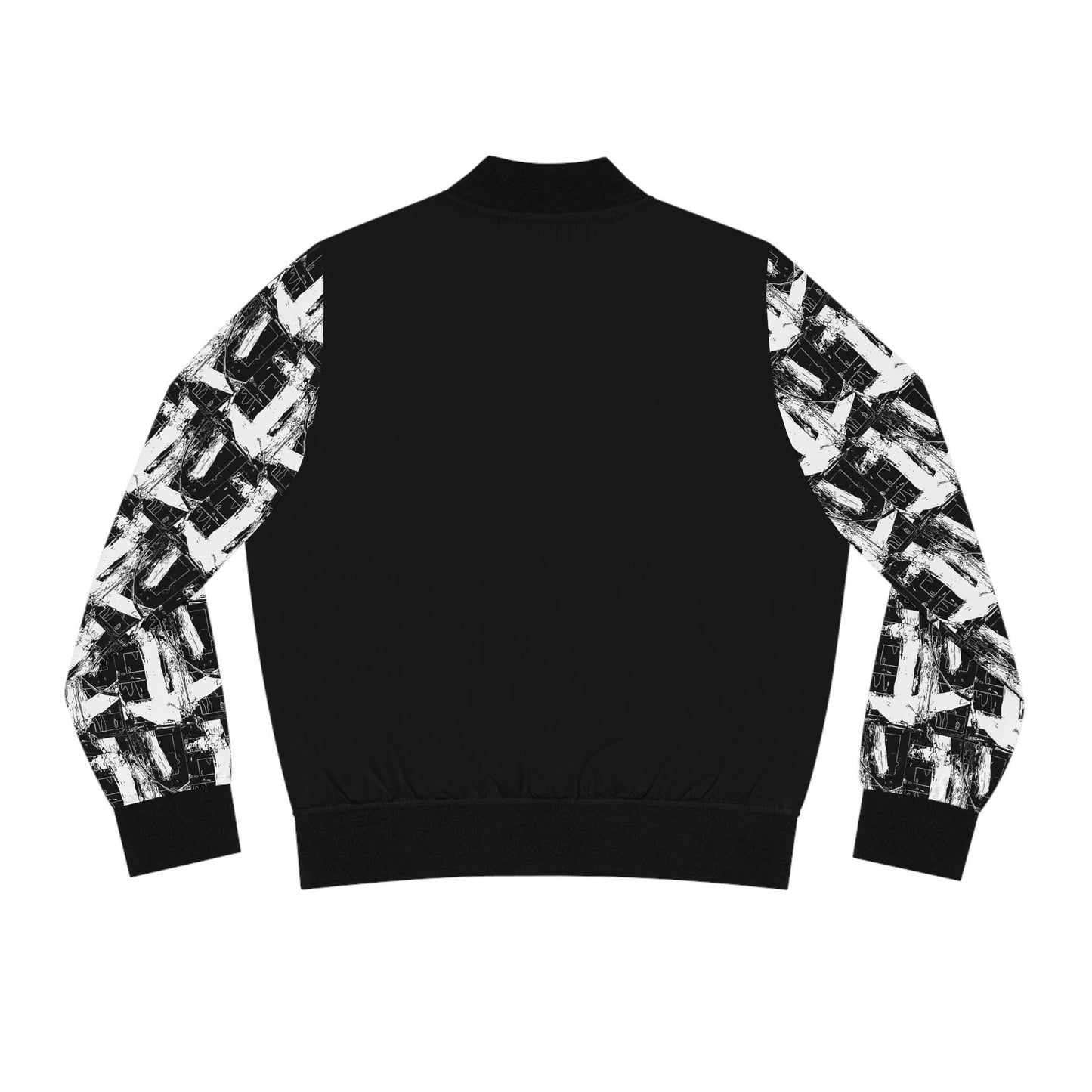 Abstract Patterned Bomber Jacket: Black & White Sleeve Design