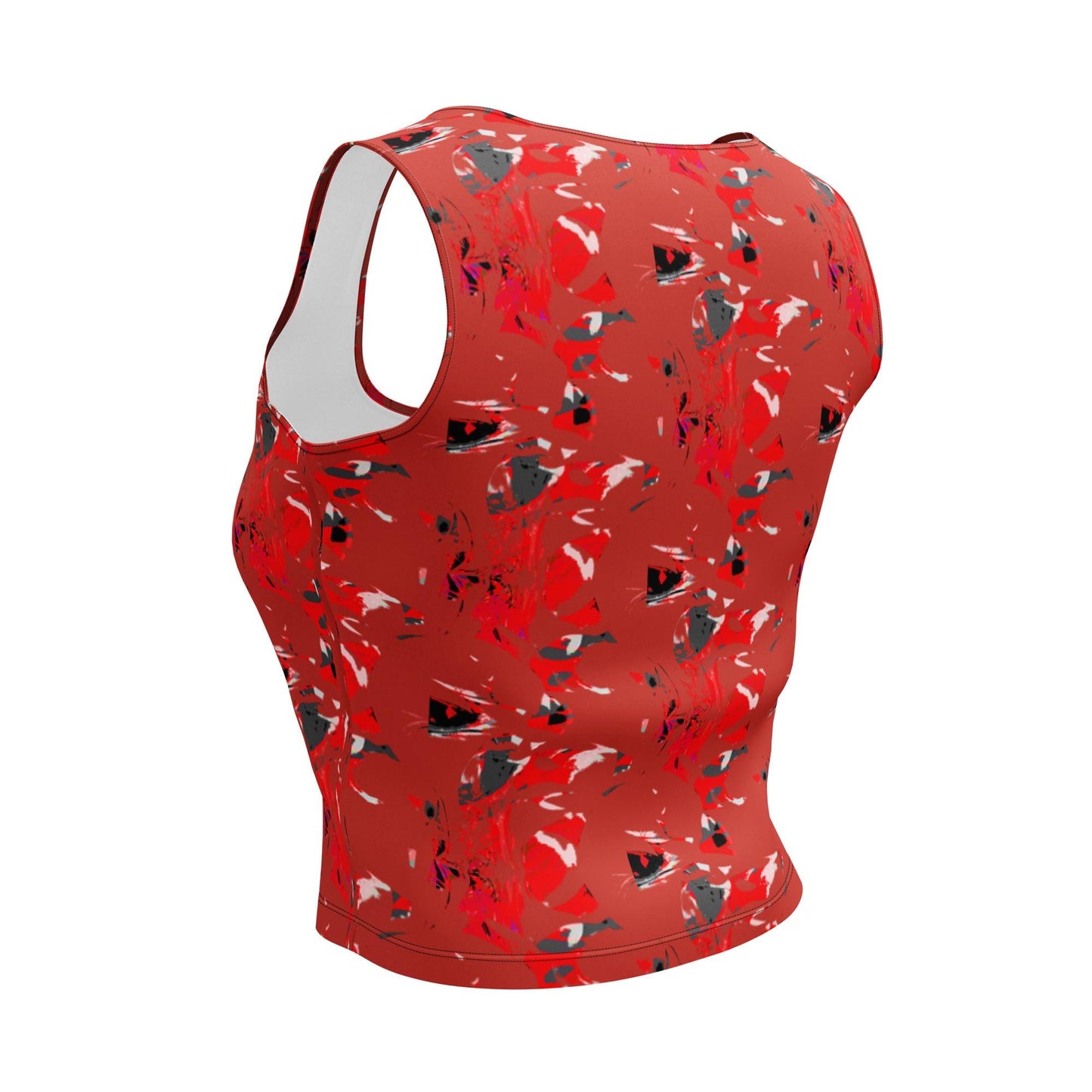 Abstract Print Crop Top: Red, Black, Modern Art Style