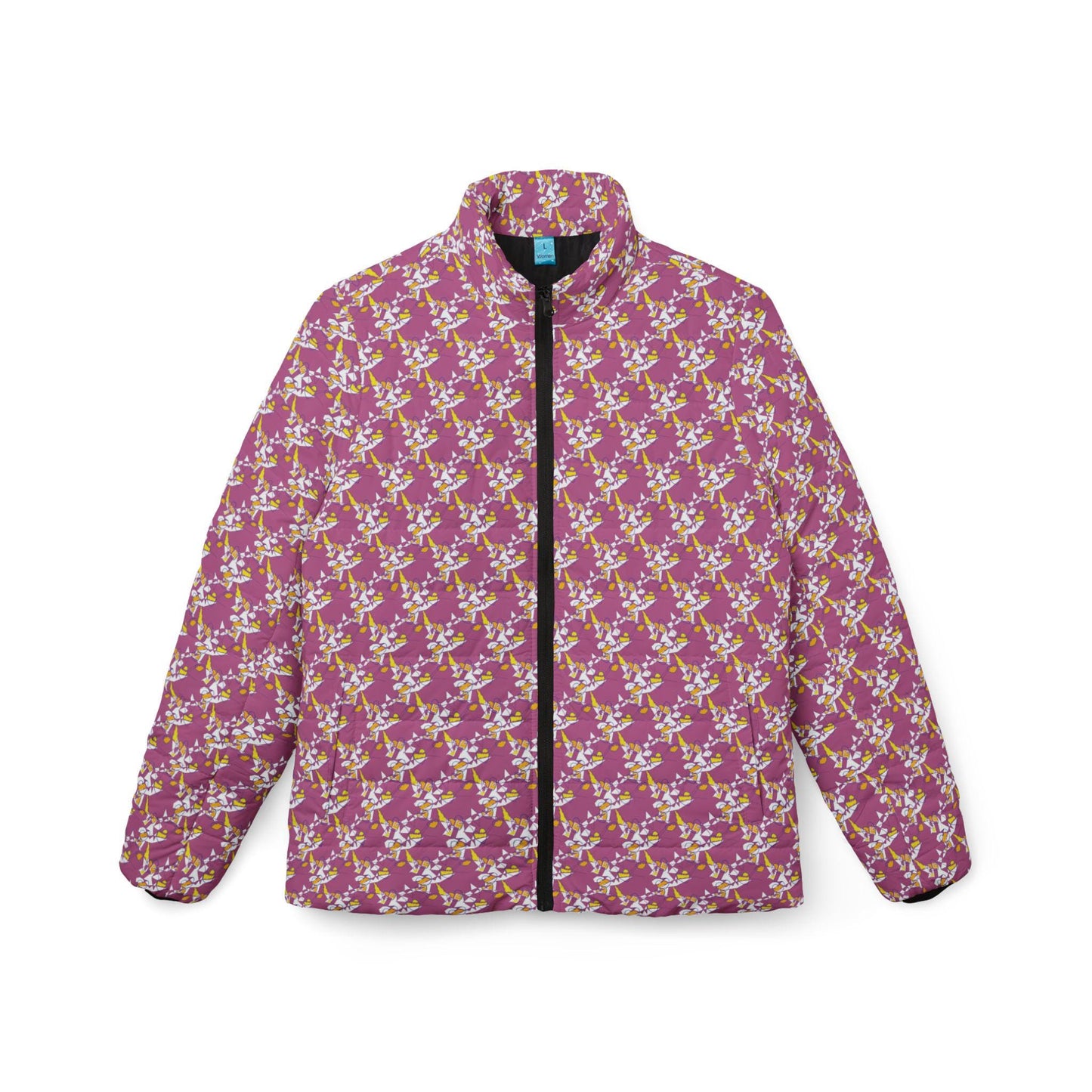 Pink Floral Pattern Puffer Jacket | All-Over Print