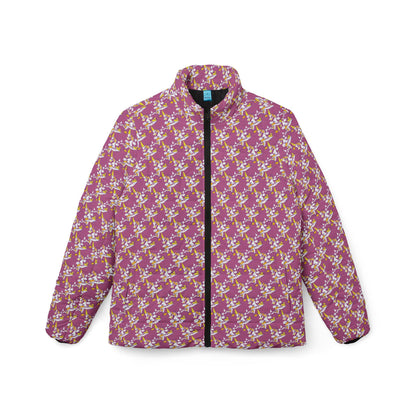 Pink Floral Pattern Puffer Jacket | All-Over Print