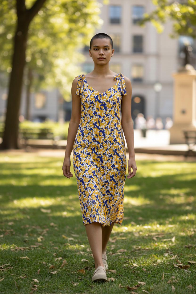 Tie-Strap Sunset Bloom Holiday Slip Midi Dress
