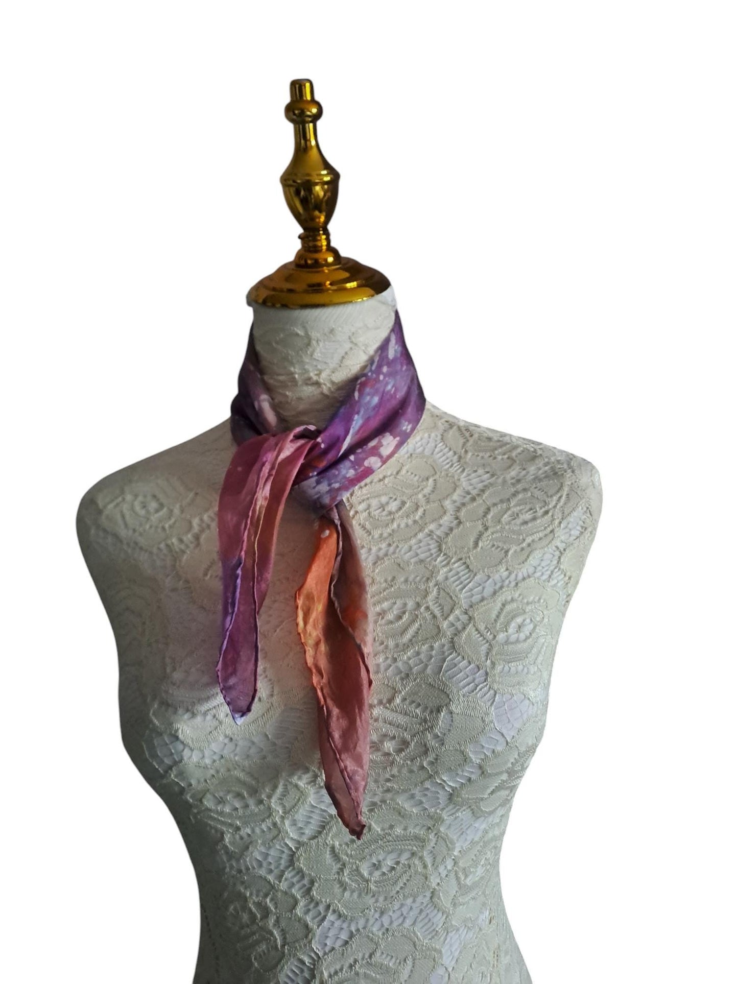 batik silk scarf- orange and purple neckerchief small gift for a loved one.