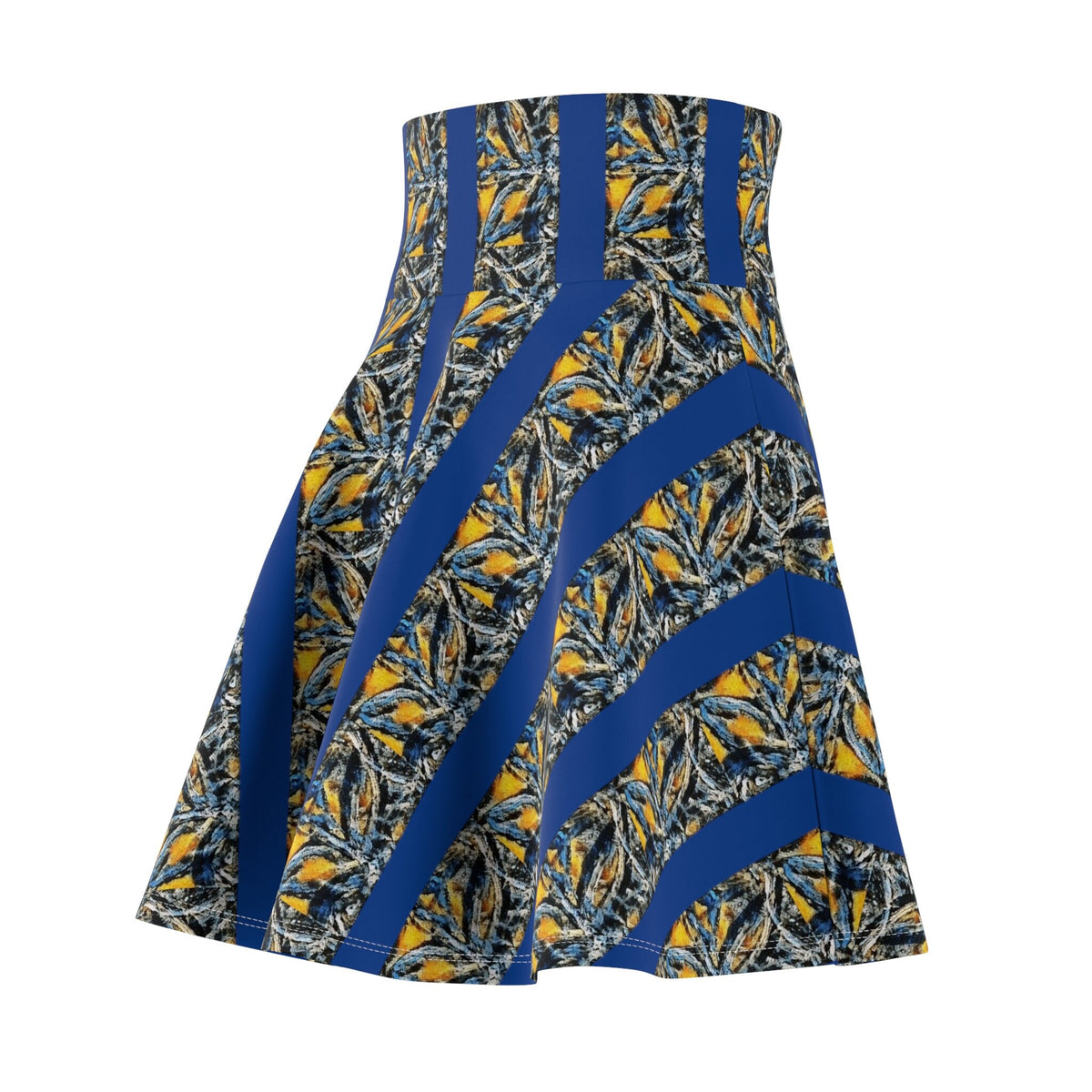 Blue Striped Skater Skirt: Abstract Print, Soft-Touch Fabric