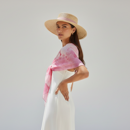 Hand Ice Dyed Silk Scarf: Pink & Gold Floral Shawl