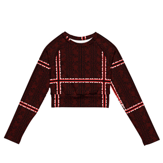 Burgundy Crop Top | Geometric Grid, Long Sleeve Fall Fashion