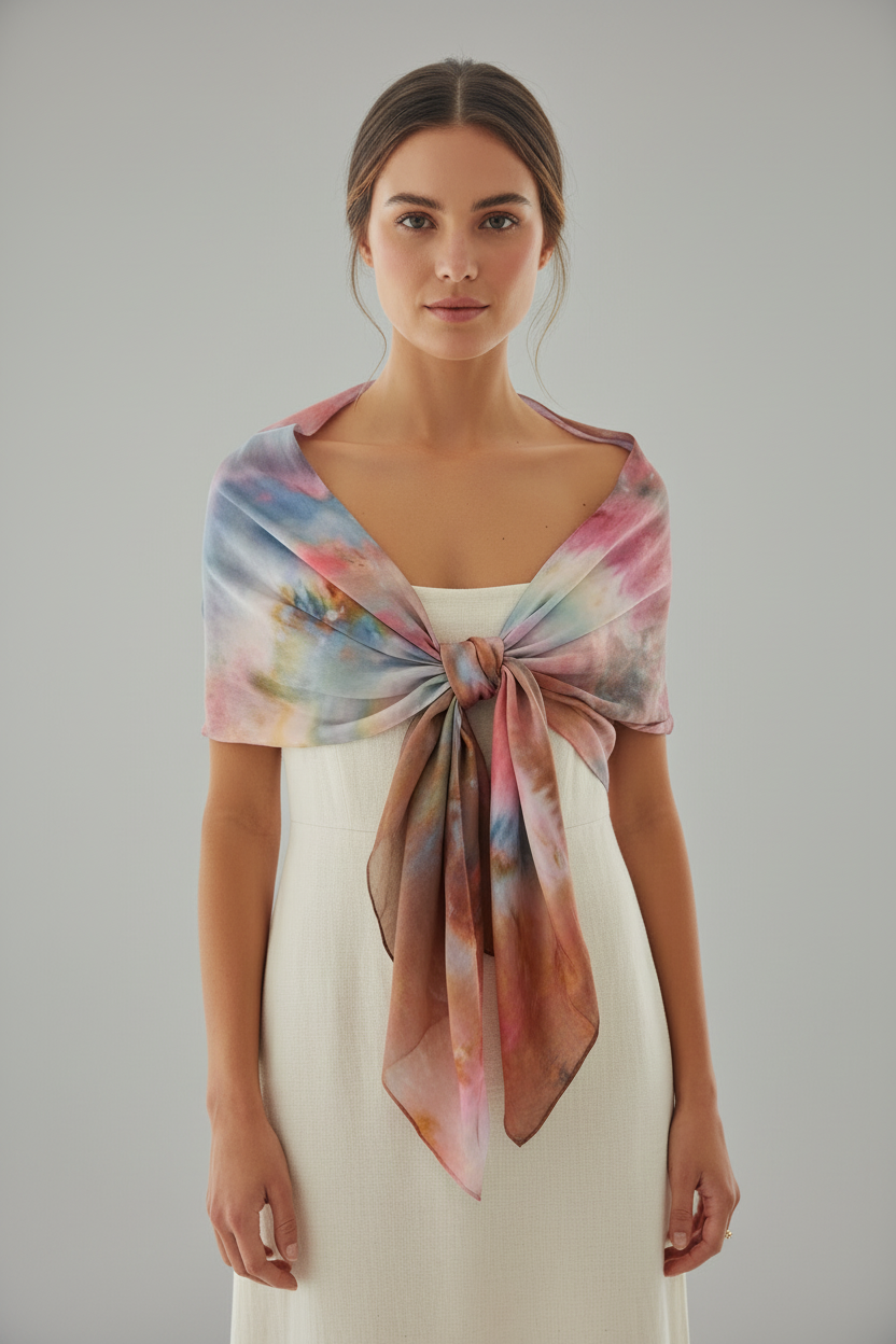 Ice-Dyed Long Scarf: Bronze & Blue Lightweight Soft Shawl
