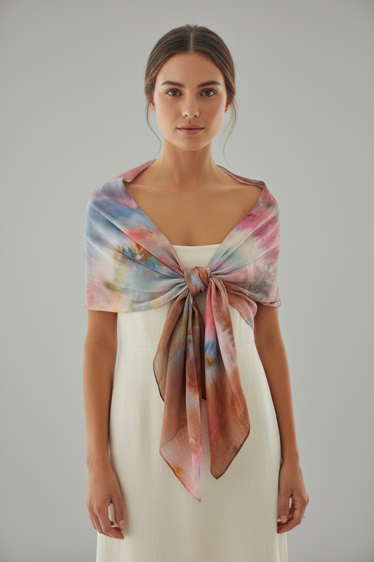 Ice-Dyed Long Scarf: Bronze & Blue Lightweight Soft Shawl