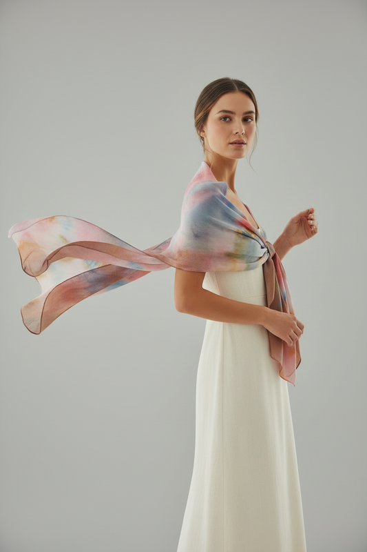 Ice-Dyed Long Scarf: Bronze & Blue Lightweight Soft Shawl