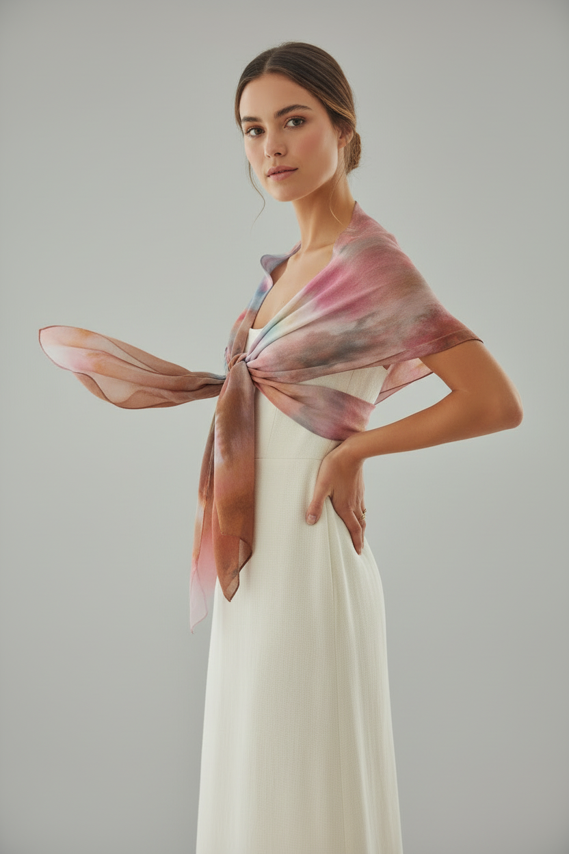 Ice-Dyed Long Scarf: Bronze & Blue Lightweight Soft Shawl