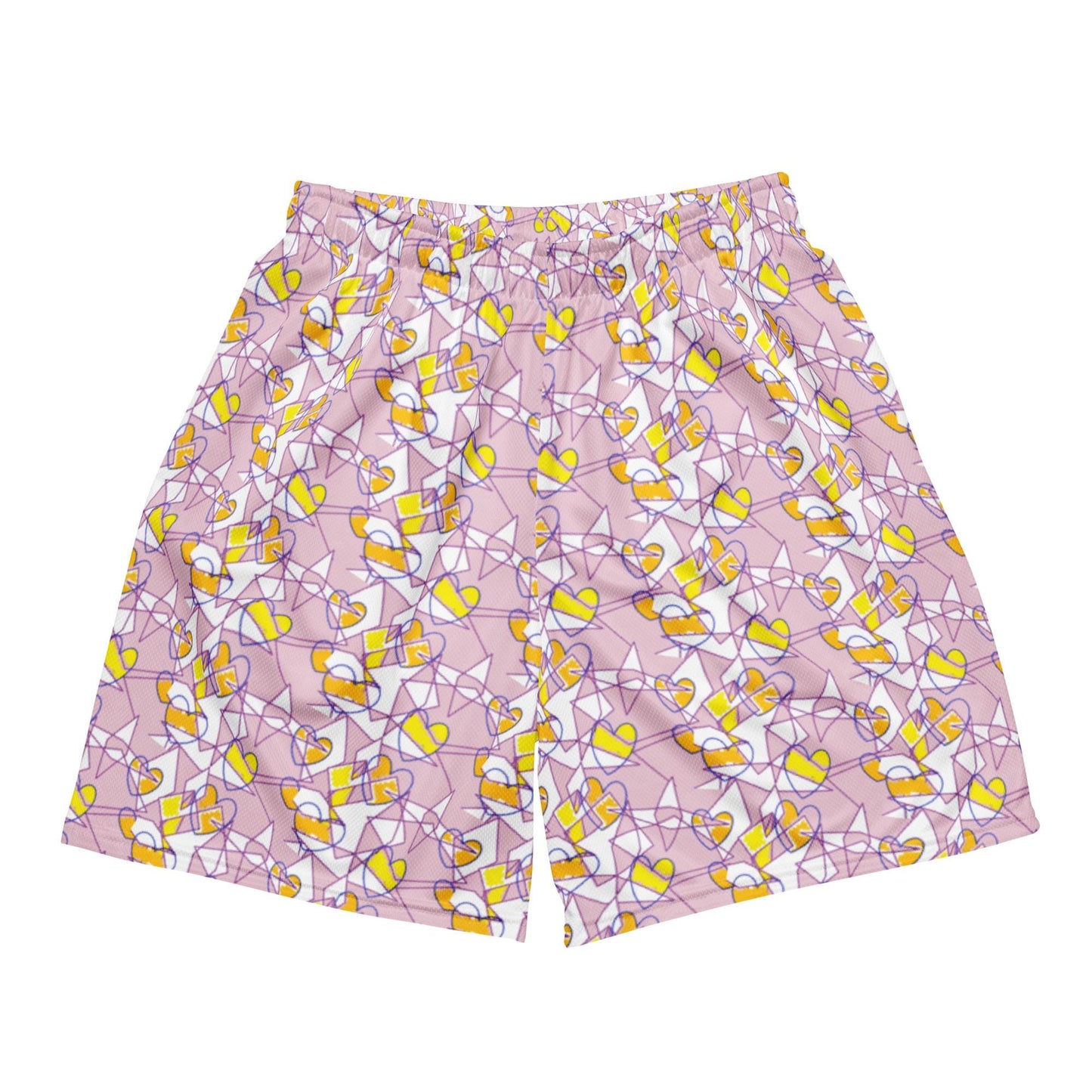Women Mesh Shorts- Cute & Comfy Summer Shorts with Yellow and Pink Abstract Pattern