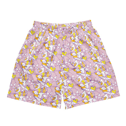 Women Mesh Shorts- Cute & Comfy Summer Shorts with Yellow and Pink Abstract Pattern