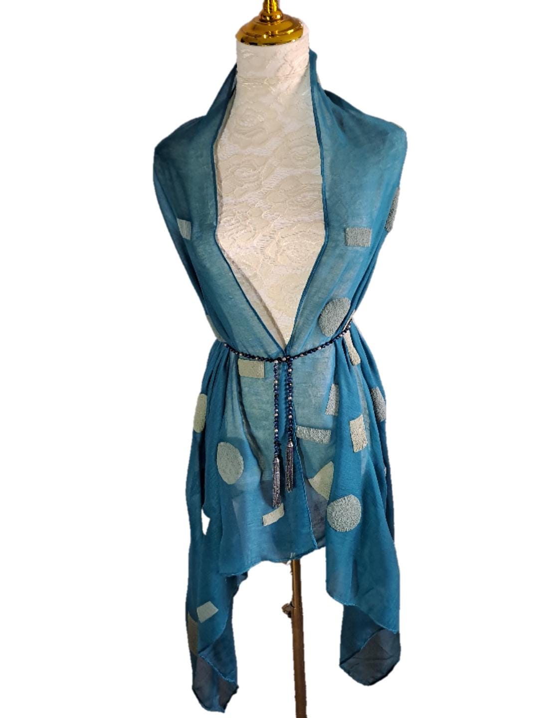 Elegant Teal Dream Shawl, Playful Polka Dots Wrap for Chic Evenings