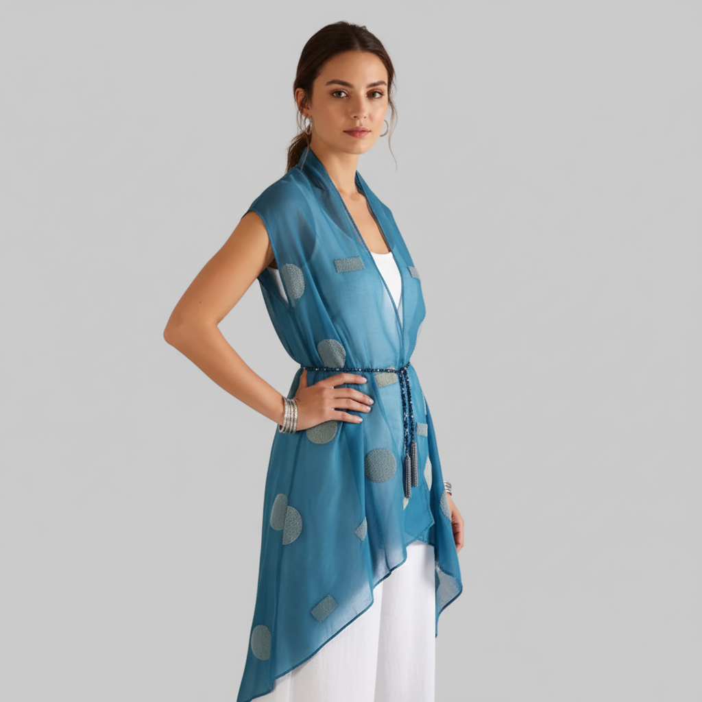 Elegant Teal Dream Shawl, Playful Polka Dots Wrap for Chic Evenings