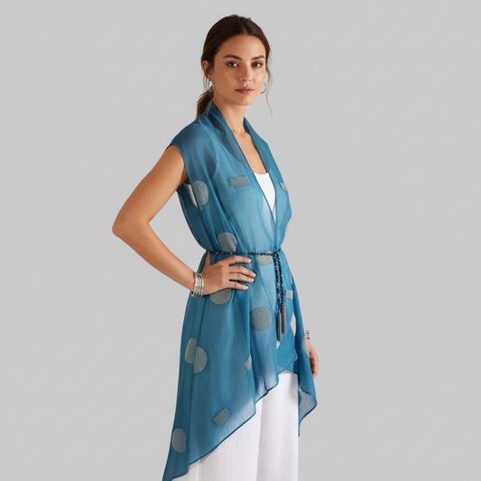 Elegant Teal Dream Shawl, Playful Polka Dots Wrap for Chic Evenings