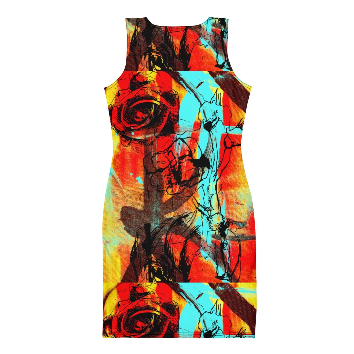 Red Floral Bodycon Dress: Sleeveless Party Cocktail Dress