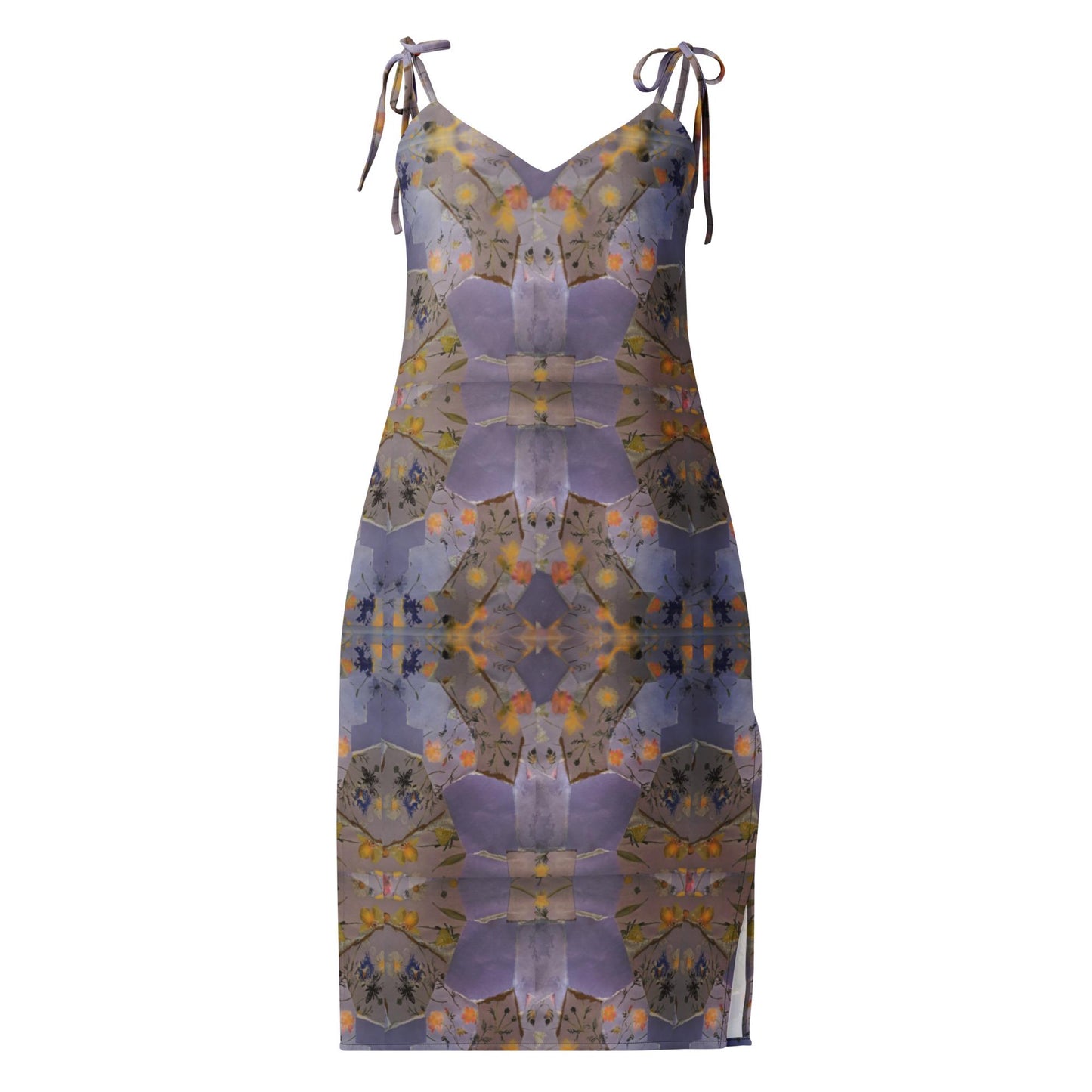 Bohemian Floral Print Bodycon Dress – Elegant Sleeveless Midi Dress with Adjustable Straps