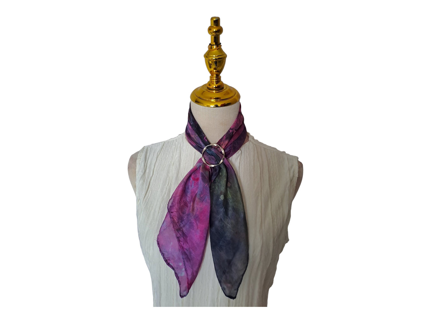 Handmade Batik Floral Scarf: Multicolored Purple Square Scarf