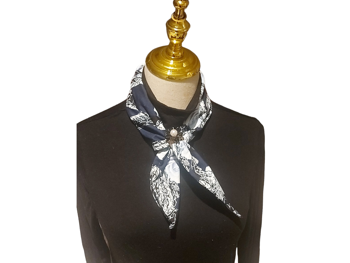 Abstract Floral Bandana: Navy Rose Hair Scarf, Pocket Square