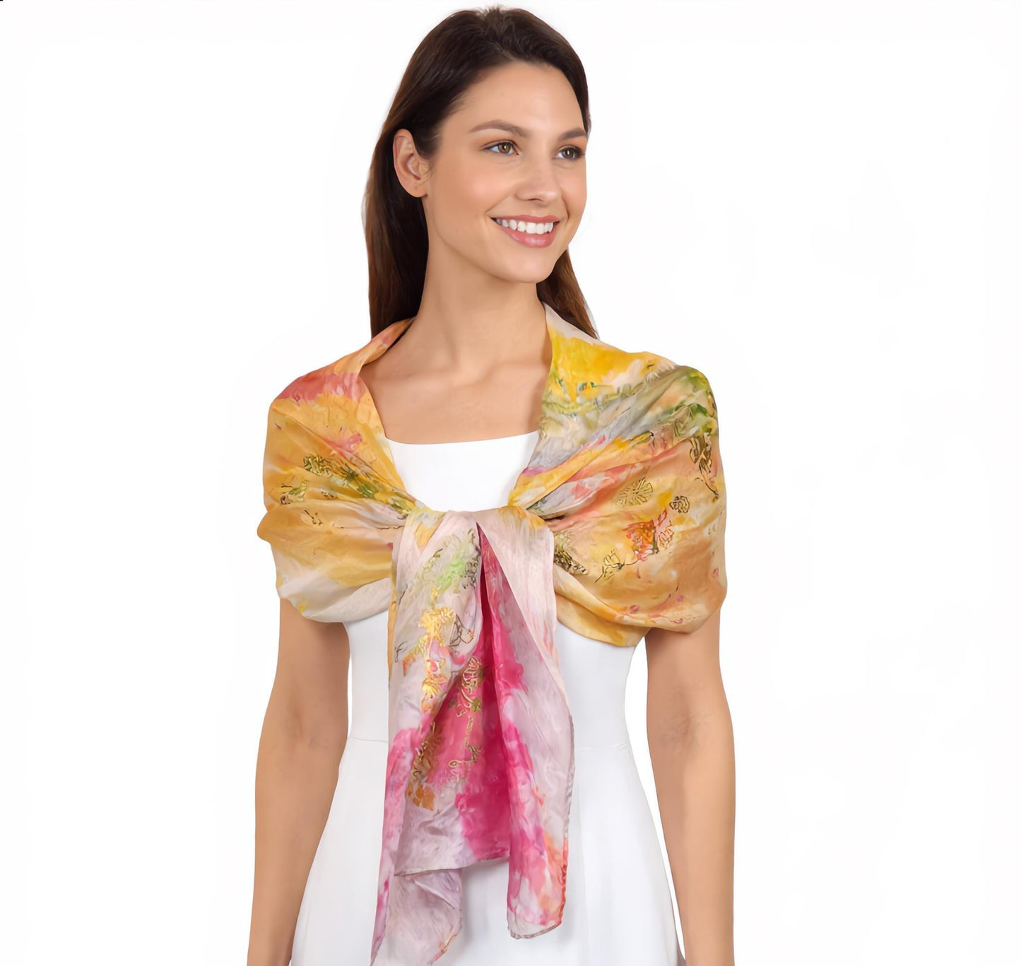 Floral Scarf Bundle – Pink & Orange Hand-Painted Style, Set of 2